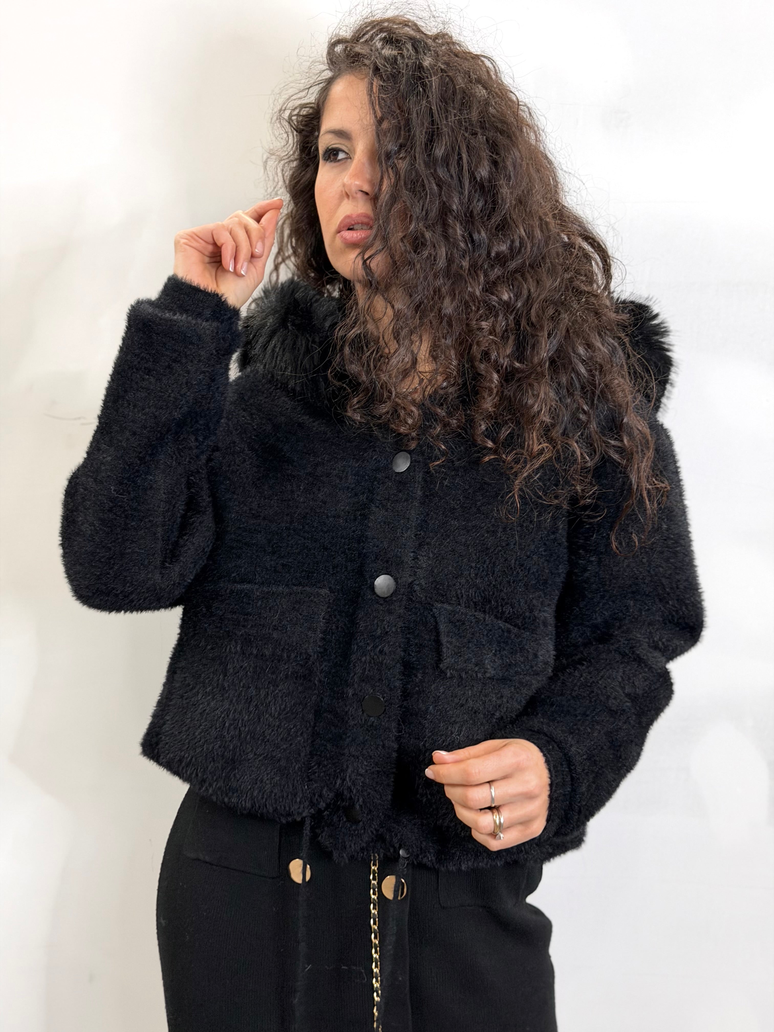 Giacca Teddy Fluffy Nera