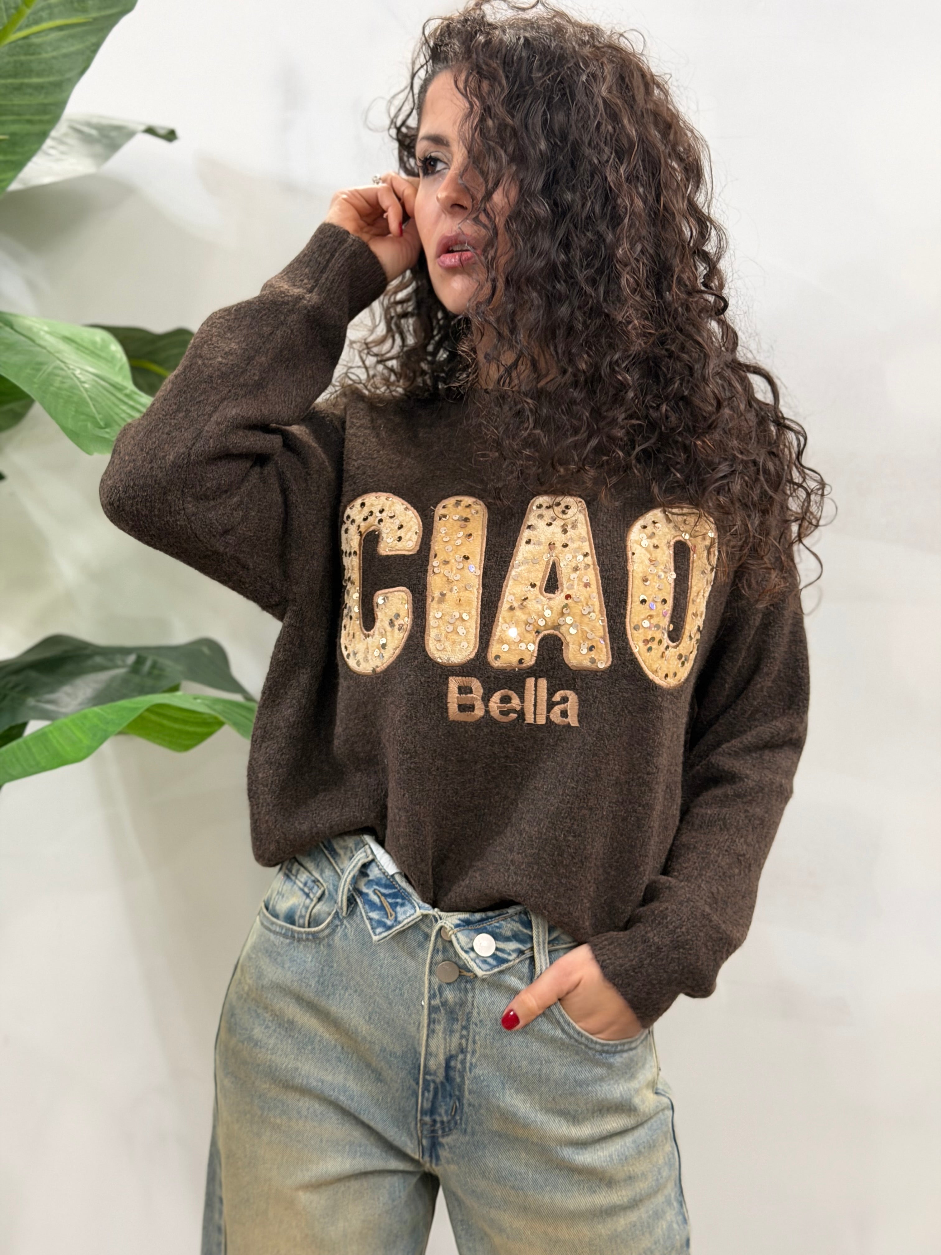 A-Story Pullover “Ciao” Brown