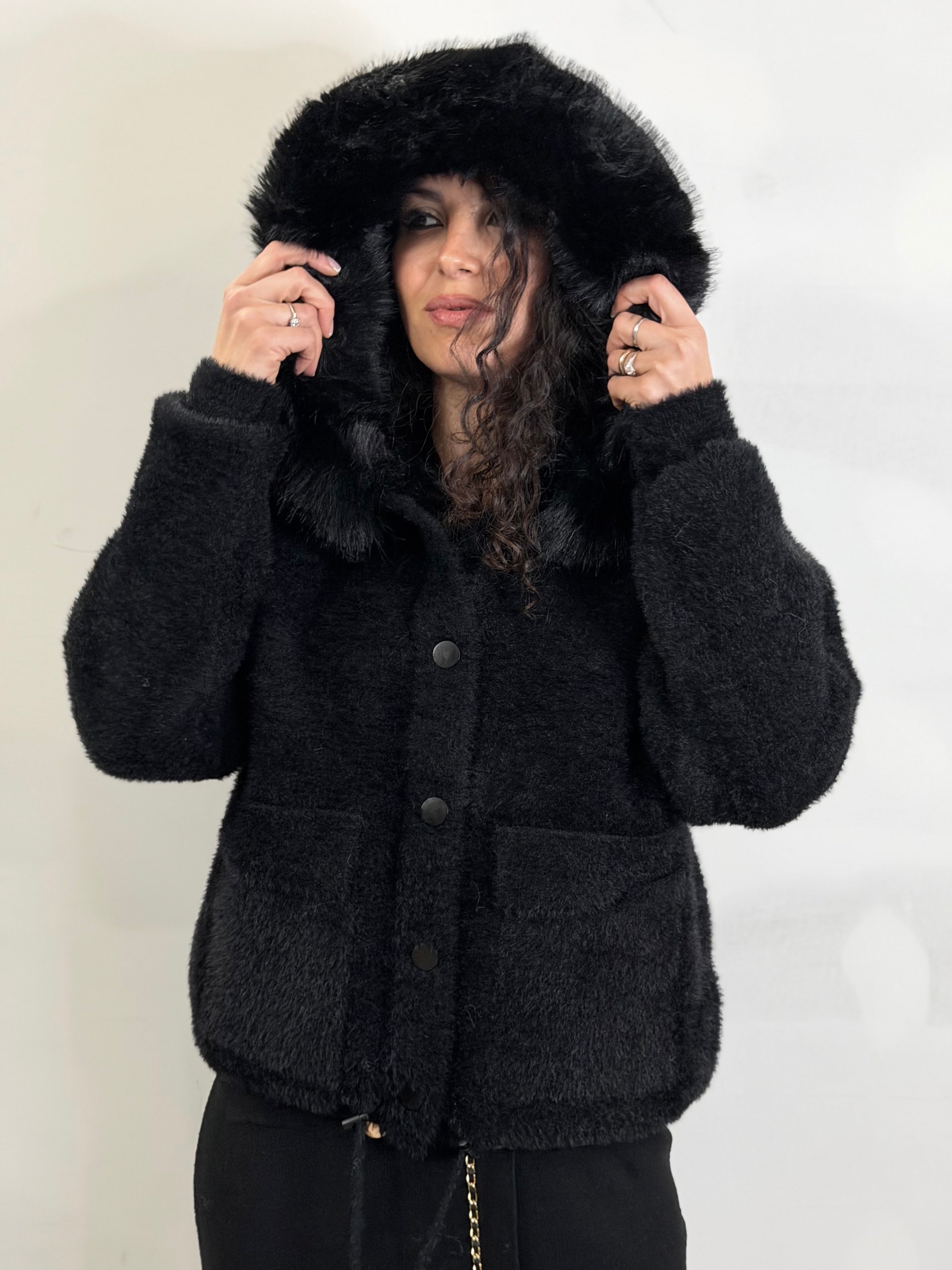 Giacca Teddy Fluffy Nera