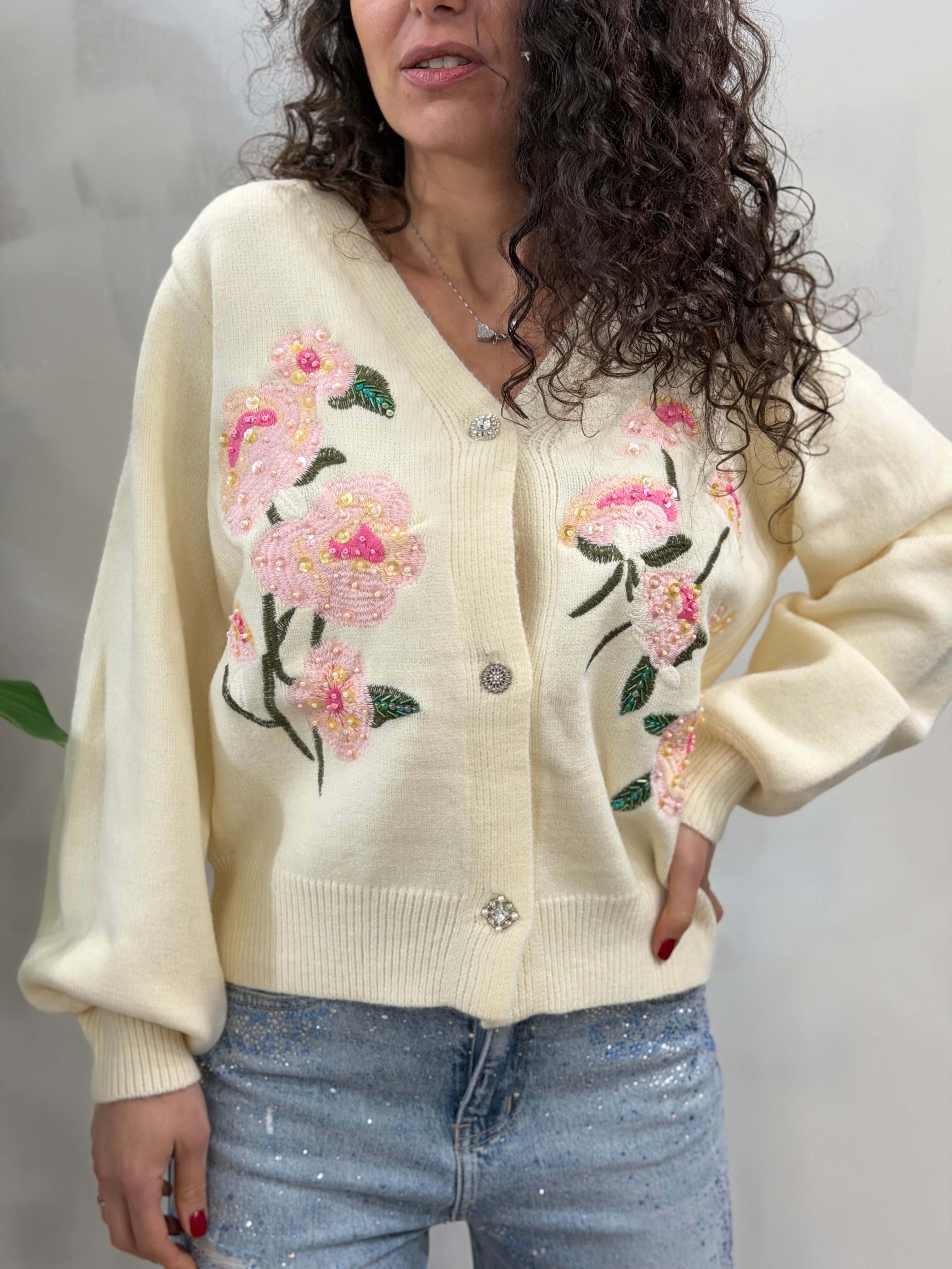 A-Story Cardigan Ricamo Rosa