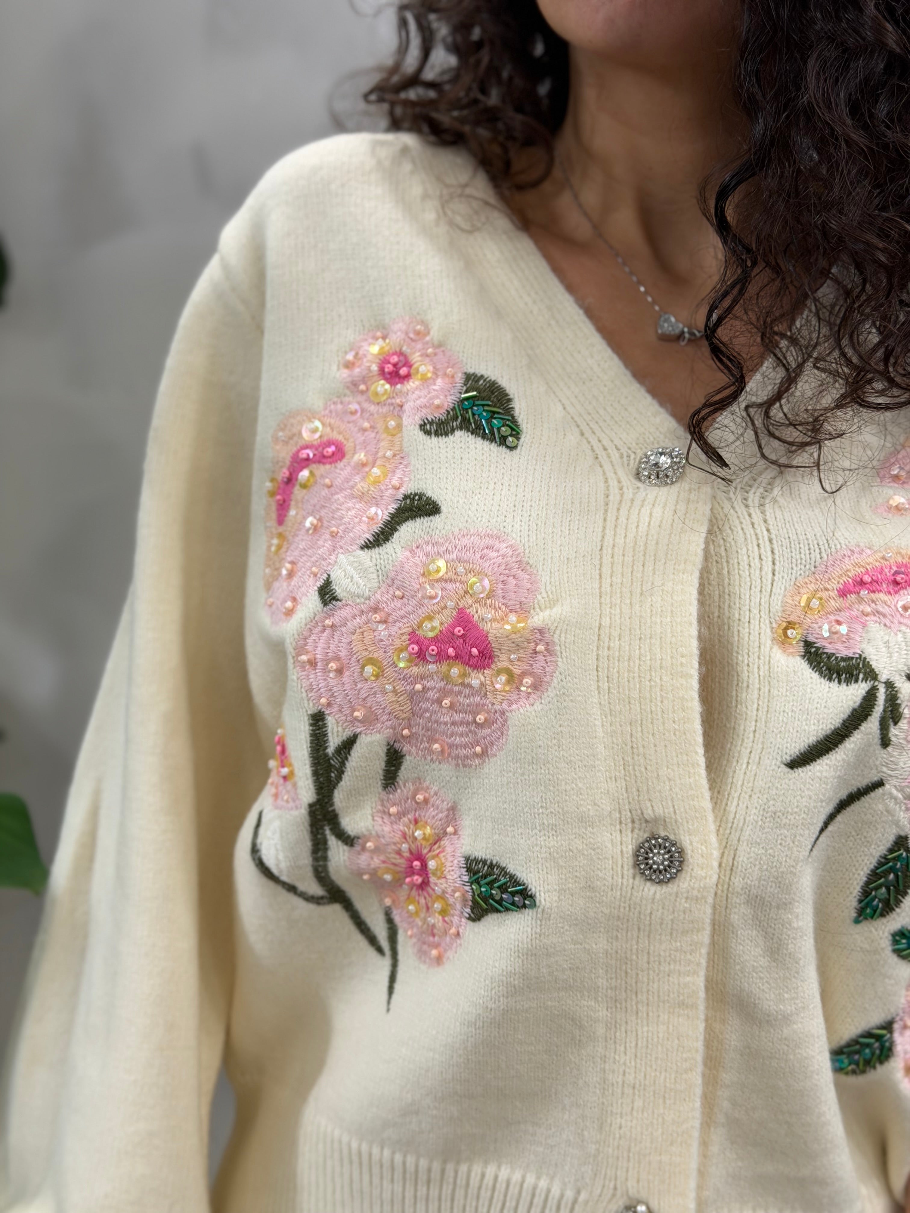A-Story Cardigan Ricamo Rosa