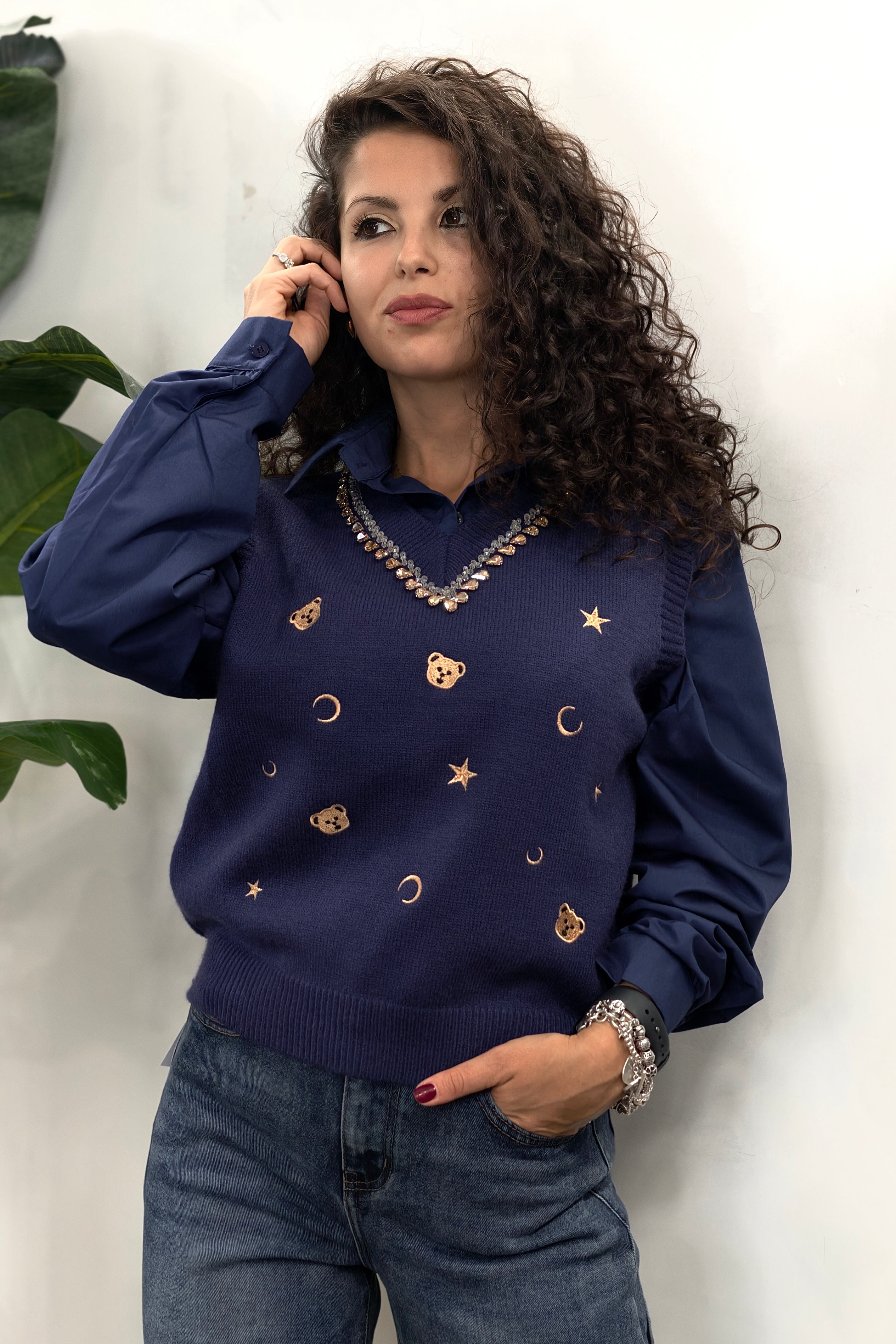 Gilet Camicia Teddy Blu
