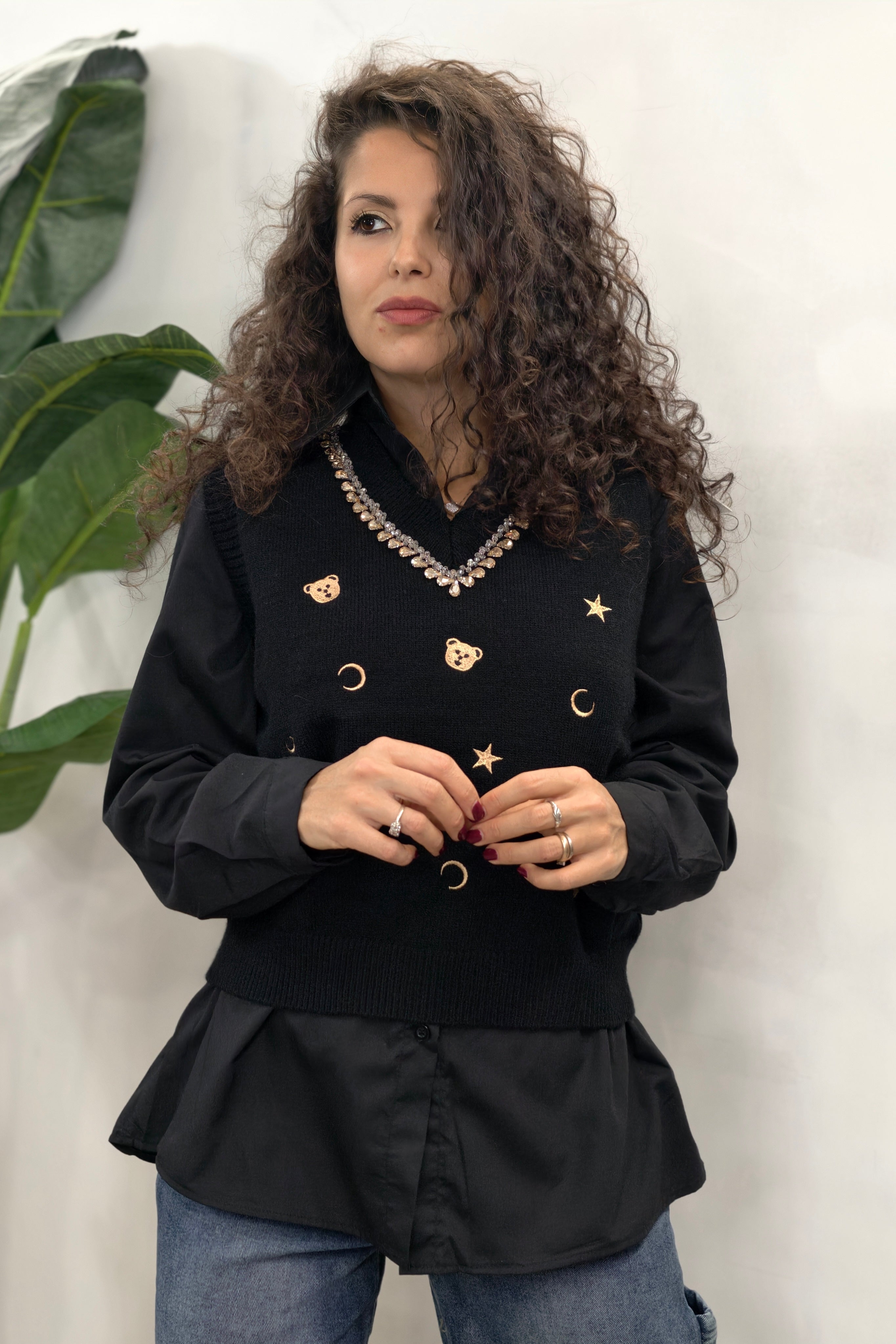 Gilet Camicia Teddy Nero